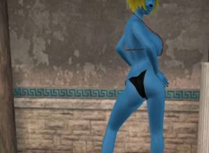 Синяя девушка на громадном члене мультфильм